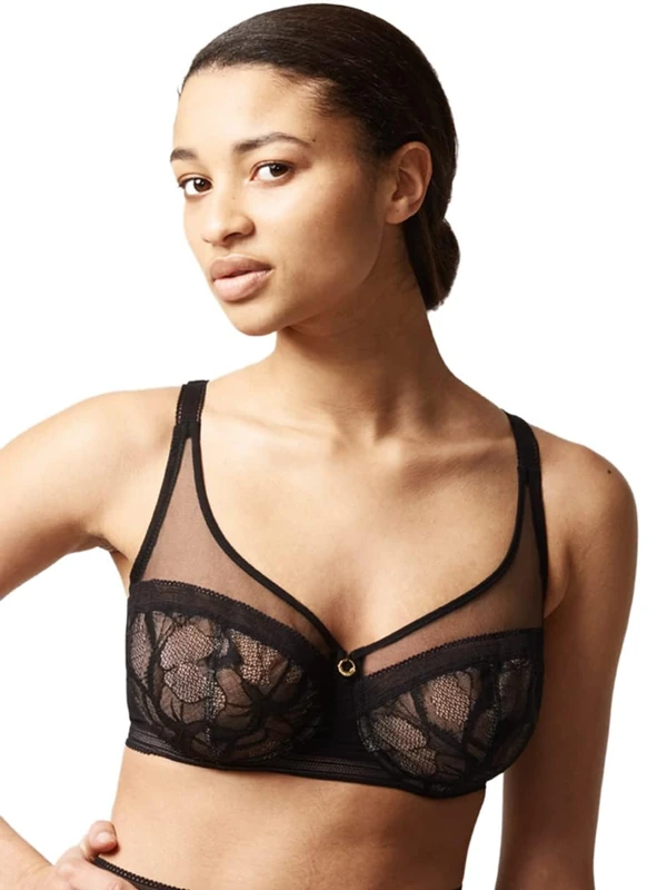 Chantelle Women's True Lace Full Coverage Underwire Bra, Black, 32D