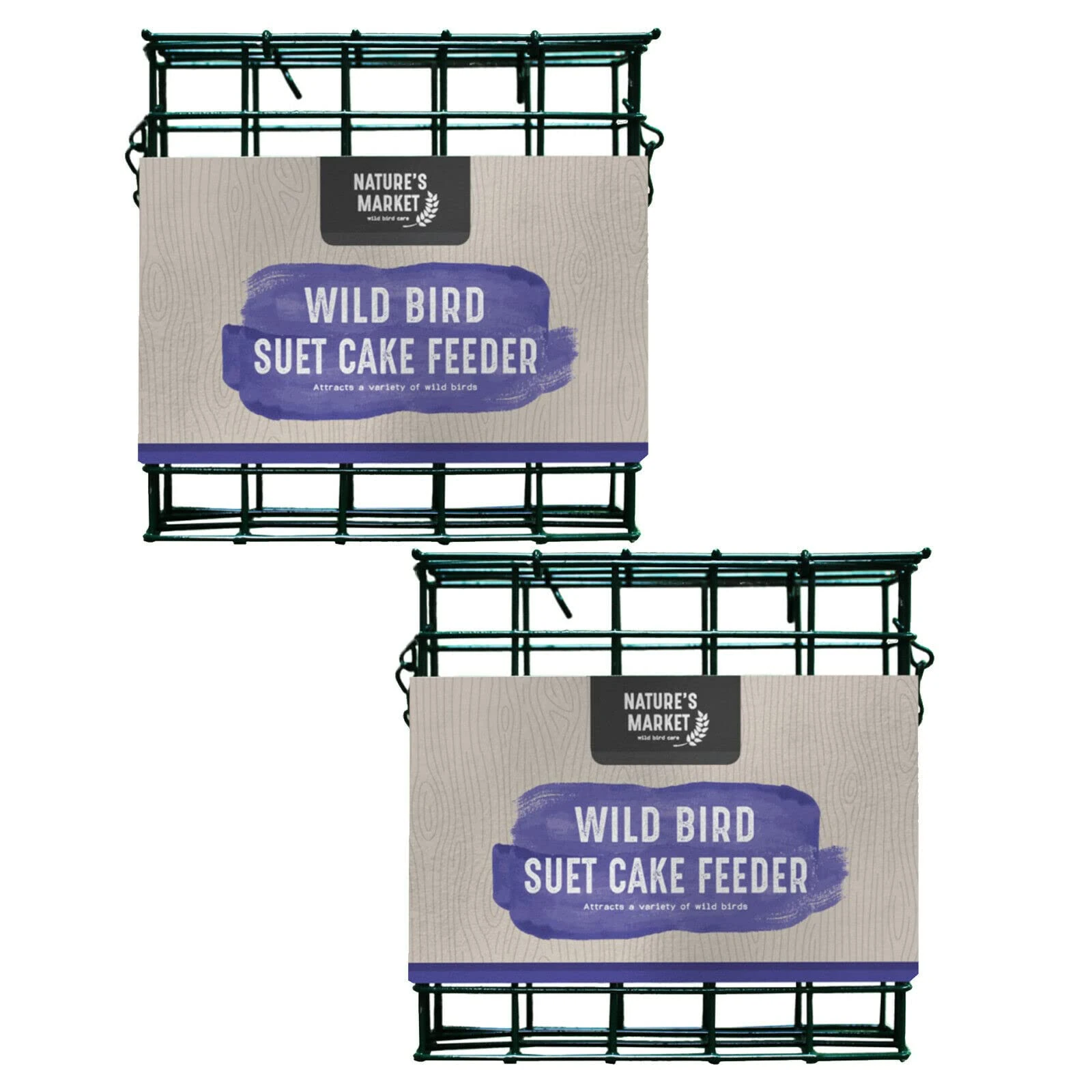 Pack Of 2 Kingfisher Natures Market Wild Bird Suet Block Cake Holders Green Outdoor Robust Hanging Garden Feeders