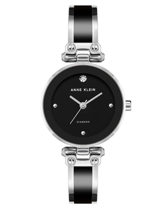 Anne Klein Women's Genuine Diamond Dial Bangle Watch, Black/Silver