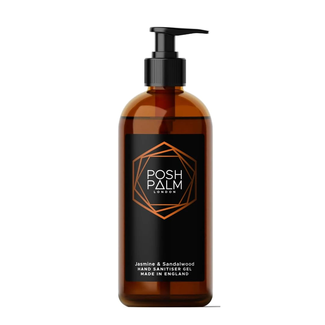 Posh Palm Sandalwood & Jasmine Hand Sanitiser Gel 500ml - Luxury Hand Sanitiser Made in UK, Moisturising Formula for Soft Skin, Premium Scented for Elegant Protection