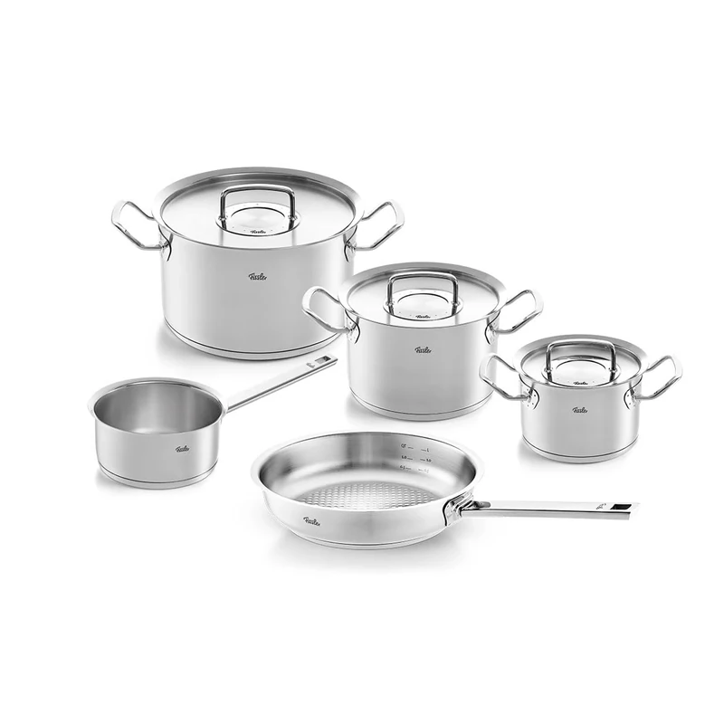 Fissler Original-Profi Collection, 5-Piece Stainless Steel Saucepan Set, pots with Metal lids (3 saucepans, 1 Frying pan Without Coating, 1 pan Without lid) - Suitable for Induction