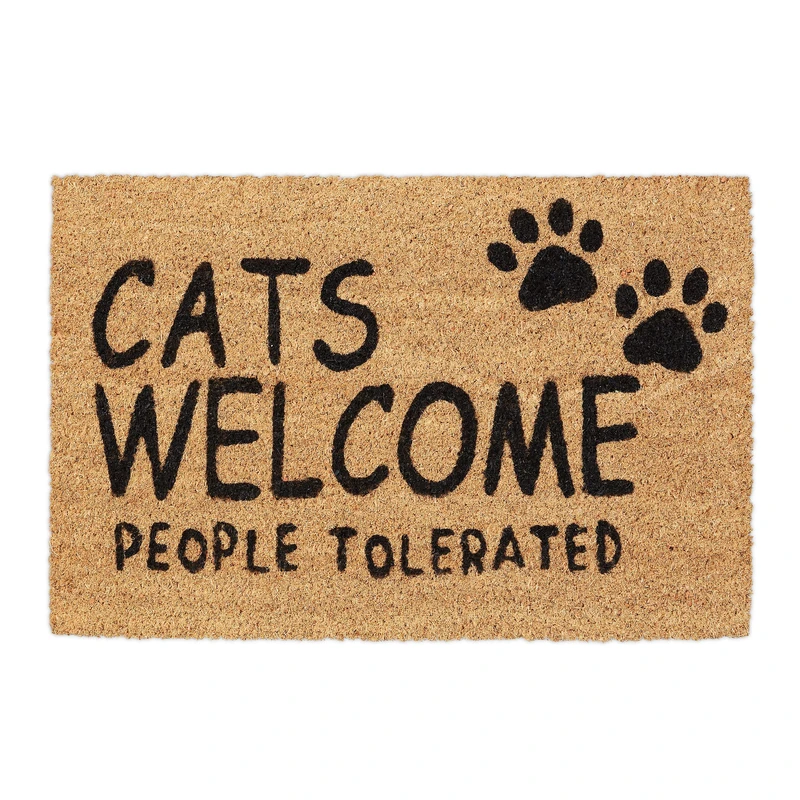 Relaxdays Cats Welcome Doormat Coir Rubber, 40 x 70 cm, Door Mat Inside & Outside, Non-Slip, Multicoloured