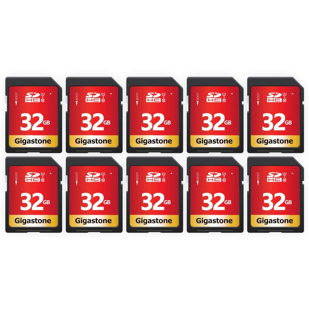 GIGASTONE 32GB 10 Pack SD Card UHS-I U1 Class 10 SDHC Memory Card High-Speed Full HD Video Canon Nikon Sony Pentax Kodak Olympus Panasonic Digital Camera, with 10 Mini Cases