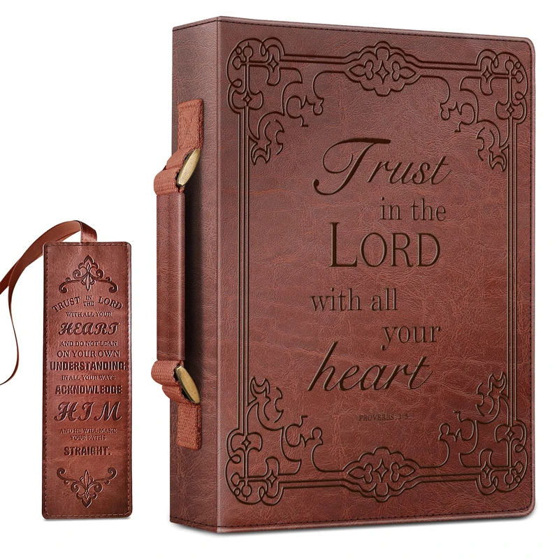 FINPAC Classic Bible Cover - Large PU Leather Case - Brown - Image 1
