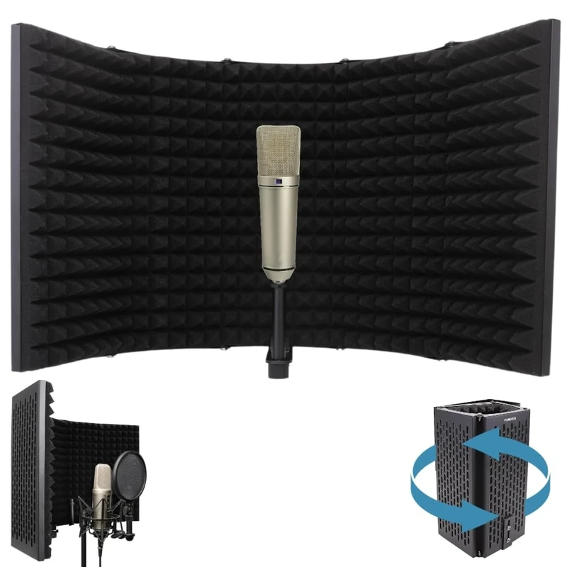 Pyle Microphone Isolation Shield, 5 Panel Acoustic Vocal Sound Dampening Noise Absorb Record Studio,1.6" Foam, Adjust Mic Depth, Removable Shock Mount, ⅝ Threaded, Podcast, Sing and Broadcast-1 set
