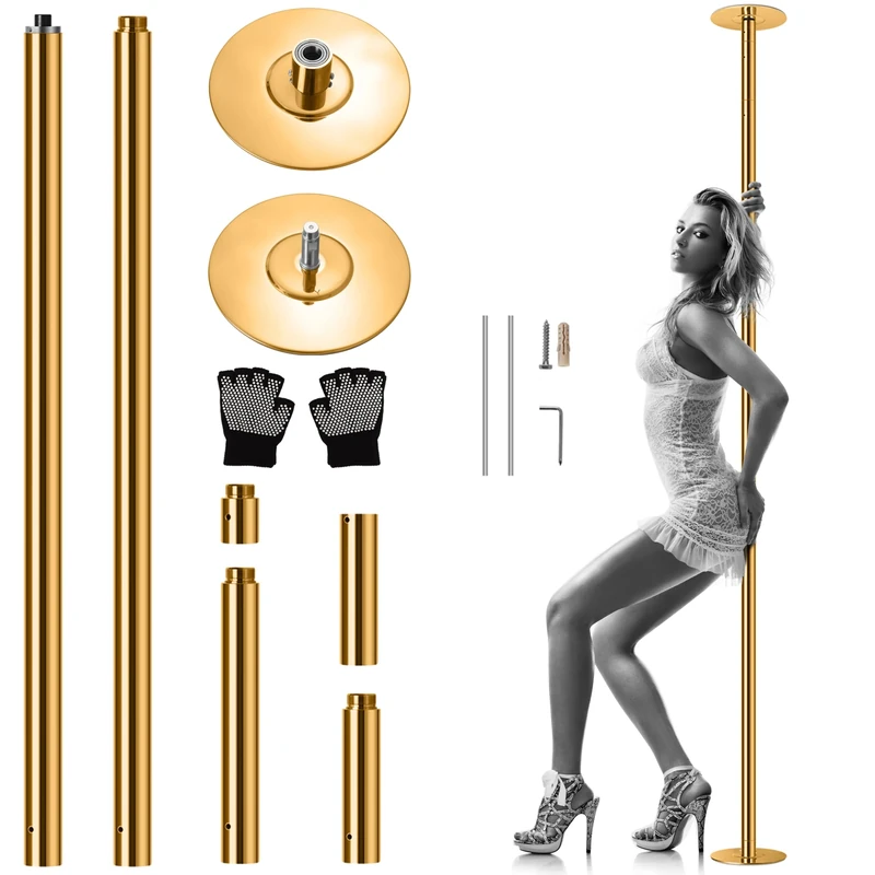 SereneLife Professional Spinning Dancing Pole - Portable & Removable Fitness Pole, Great for Training & Excercise (Gold Surface), Practical Design for Building Muscles, Keeps Fit and Healthy - SLDP85