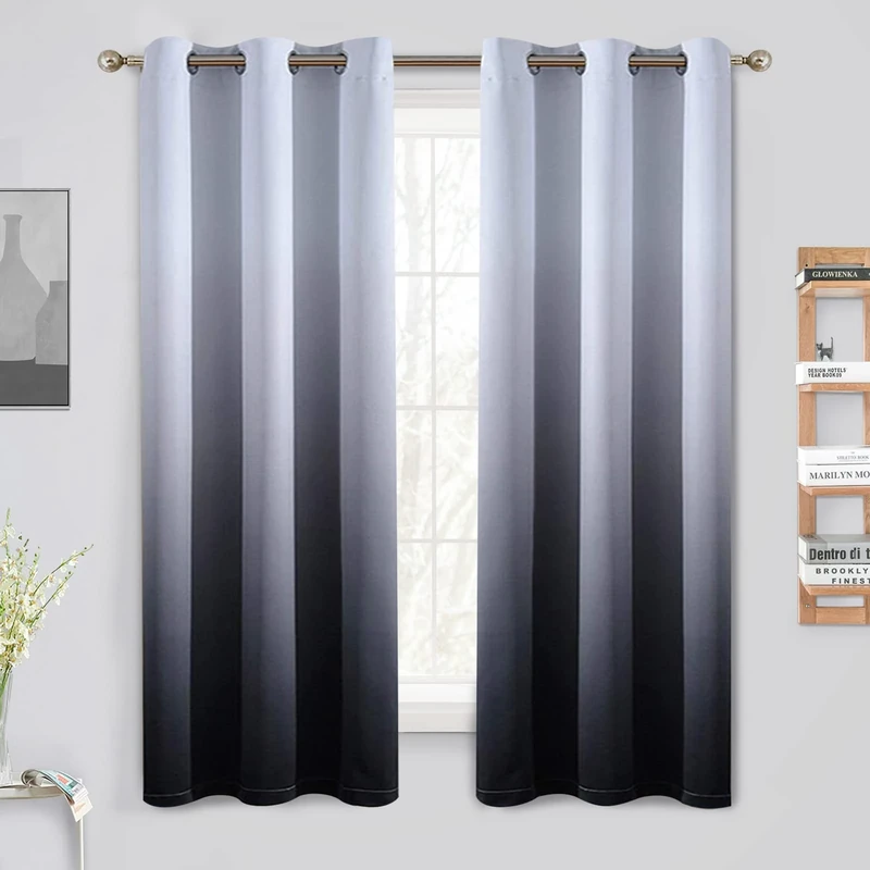 Yakamok 63 Inch Length Ombre Curtains for Bedroom,Room Darkening Gradient Color Thermal Insulated Grommet Window Drapes for Living Room(Black,2 Panels, 42x63 Inch)