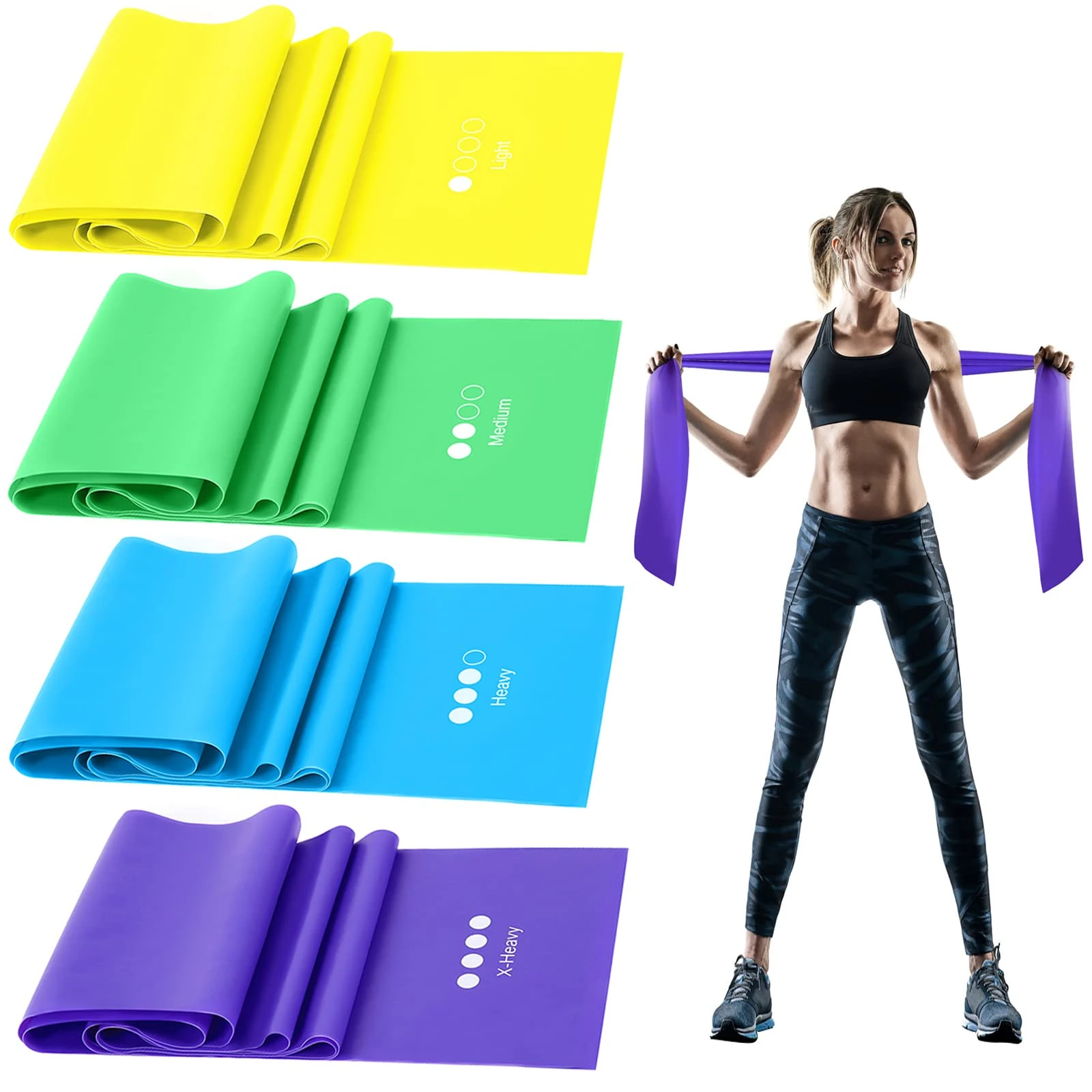 GIEMIT Resistance Bands Set,TPE Elastic Bands with 4 Resistance Levels (Light to X-Heavy)，Exercise Bands for Recovery, Physical Therapy,Fitness,Yoga,Pilates,Rehab,Strength Training