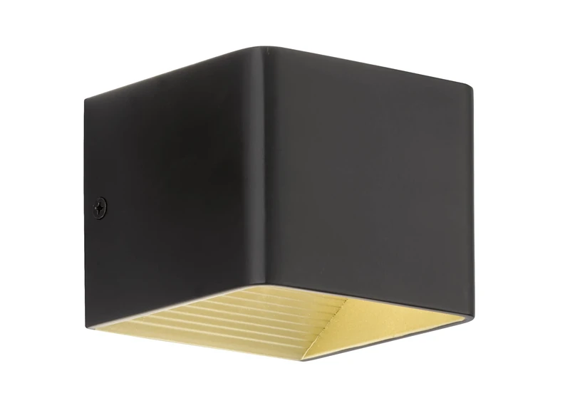 Fischer & Honsel Dan 30342 LED Wall Light Cube Shaped Wall Lighting for Living Room and Bedroom Metal Black & Gold 10 x 8 cm