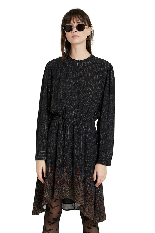 Desigual Delhi Long Sleeved Dress with Metallic Fibres 20WWVW50 XS Black - Image 1