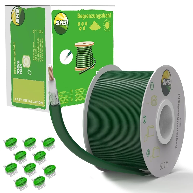 RASENFREUND 500m Mesh Boundary Cable + 10 Connectors for Robotic Lawnmower Accessory - Green, Compatible with Lawn Mower Lawn Robot
