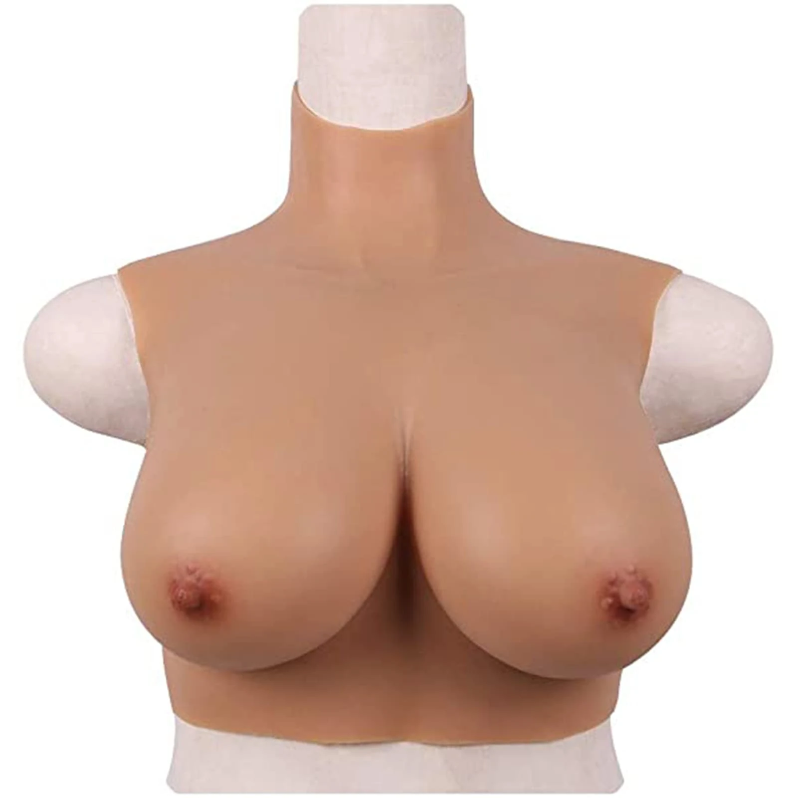 XSWL Silicone Breastplate Breast Forms Silicone Filled Crossdressers Breast Plates for Drag Queen Transgender,Brown color,B cup