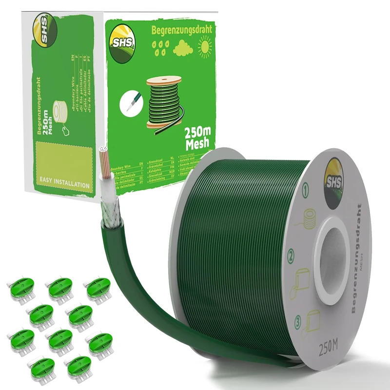 250 m Mesh Boundary Cable + 10 Cable Connectors for Robotic Lawnmowers Lawnmowers Lawn Mowers Accessories Set Boundary Wire for Search Cables Compatible with Gardena/Bosch/Husqvarna/Worx/Honda