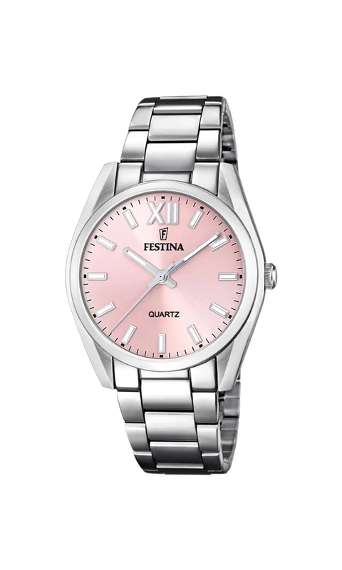 Festina F20622/2 Women's Analogue Quartz Watch with Stainless Steel Strap, Silver Pink, 36.8, Bracelet