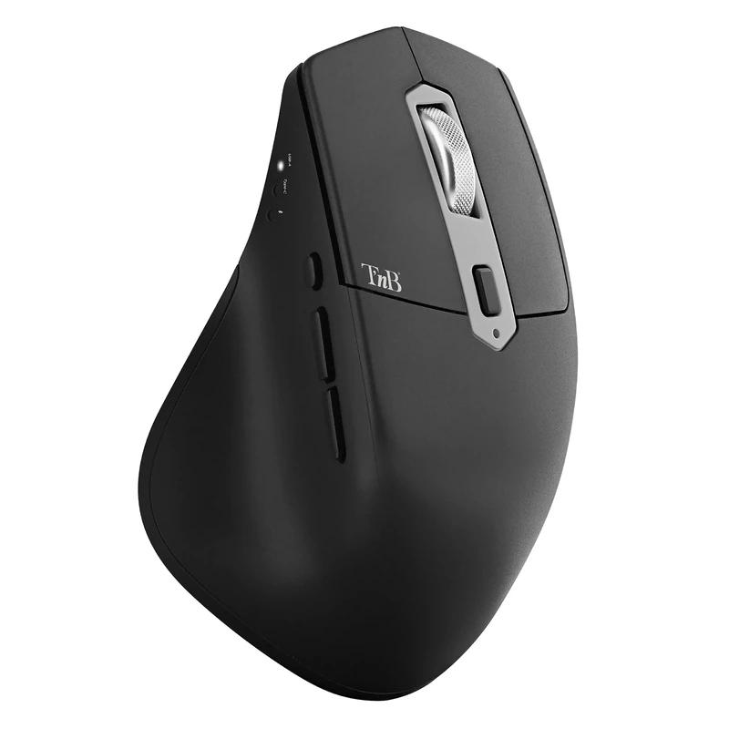 T'nB iClick Triple Mode Bluetooth Mouse USB-A and USB-C Rechargeable High Standby High Precision 2400 DPI, Ultra Comfortable Natural Grip 7 Buttons – Black