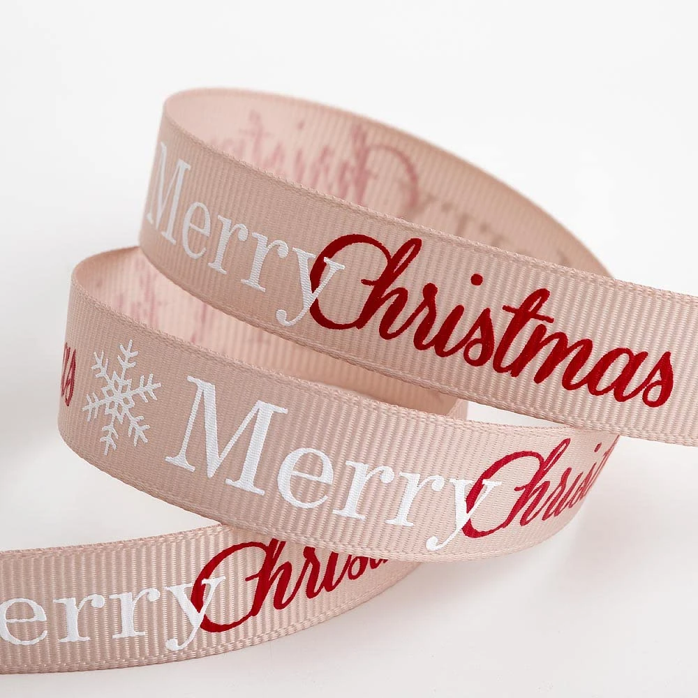 Italian Options Merry Christmas Ribbon 16mm x 5m Taupe