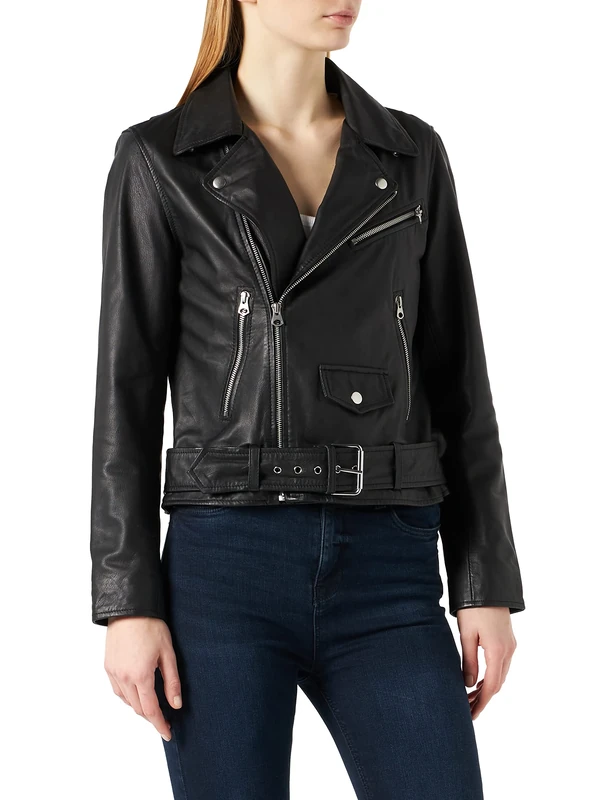 JJXX Women's JJXX JXCALVIN Leather Biker JKT NOOS Jacket, Black, L
