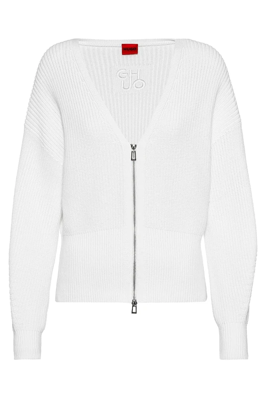 HUGO Women's Sottella Knitted Cardigan, Natural102, Relaxed Fit