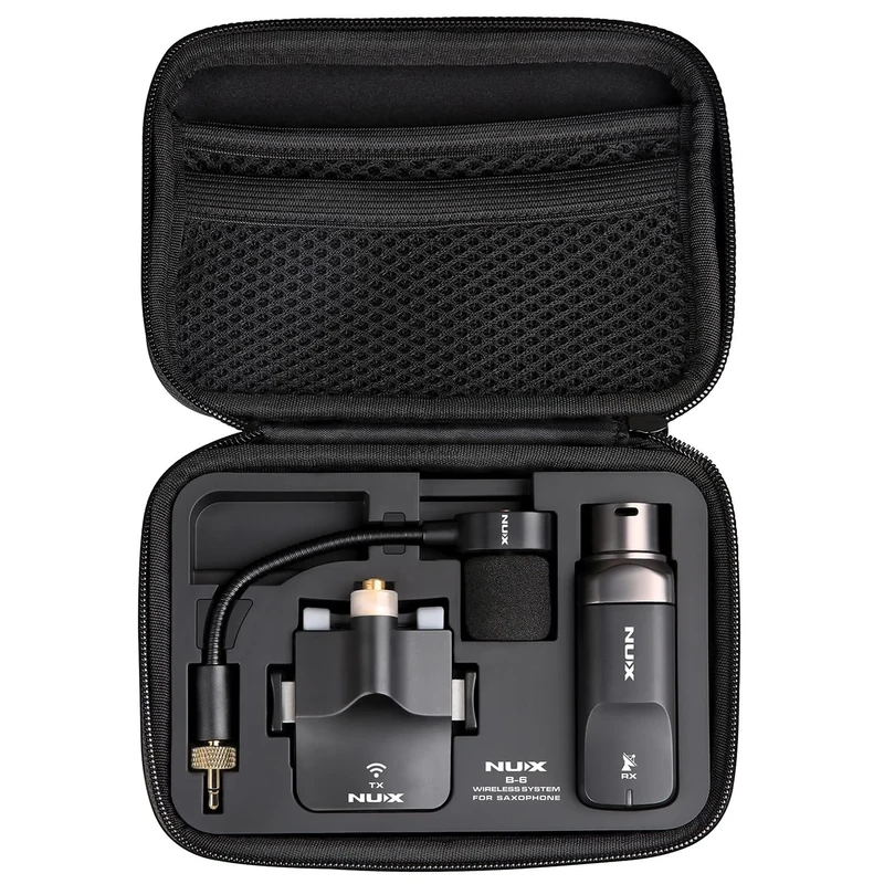 NU-X | B-6 Wireless Saxophone Microphone System – 2.4GHz Clip-On Transmitter with Gooseneck Mic and Rechargeable USB-C Case