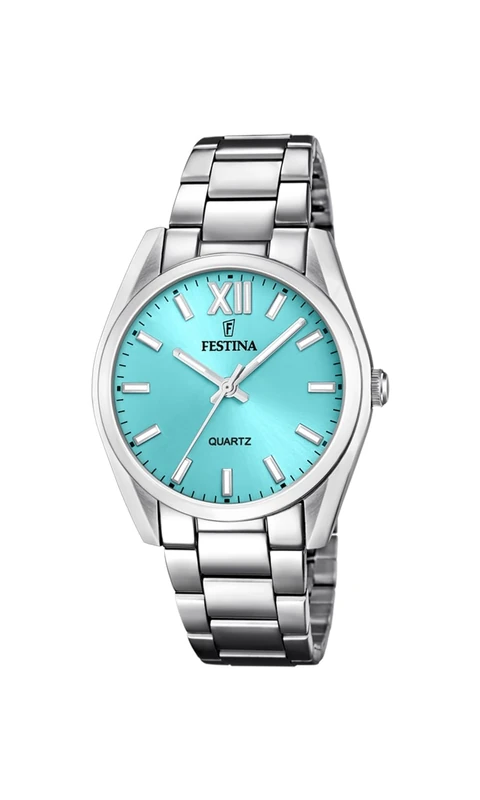 Festina Women's Analogue Quartz Watch with Stainless Steel Strap, Silver Turquoise, Standard Size, Classic