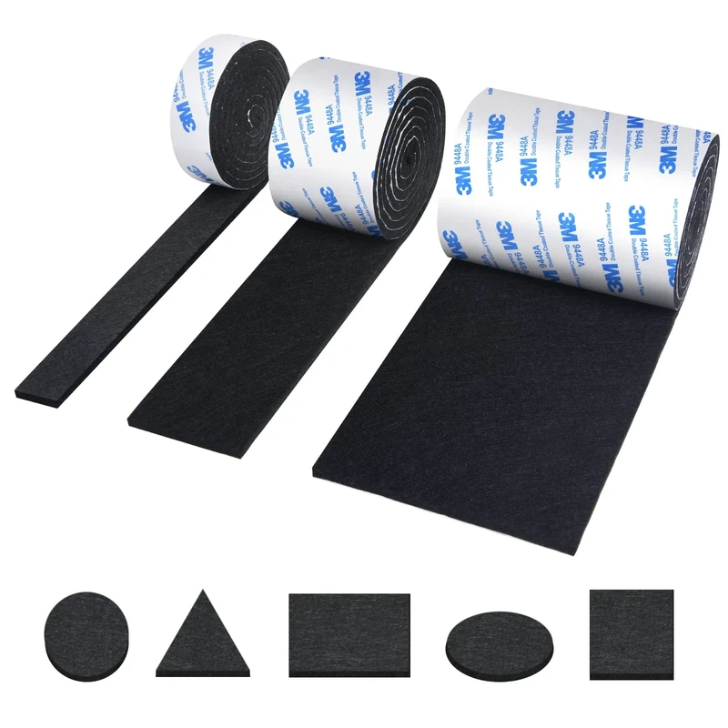 Vicloon Furniture Pad, 3 Rolls Floor Protectors for Furniture Feet (120x10x0.5cm+120x5x0.5cm+120x2x0.5cm), Felt Pads Tailorable for Chair Feet Legs, Tiled, Cabinet, Hardwood Floor Protectors(Black)