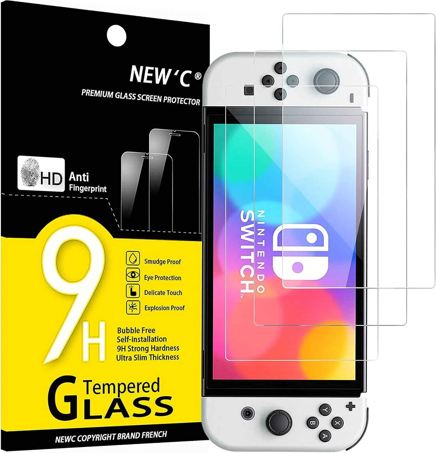 NEW'C 3 Pack Designed for Nintendo Switch (Model OLED) Screen Protector Tempered Glass, Case Friendly Anti Scratch Bubble Free Ultra Resistant