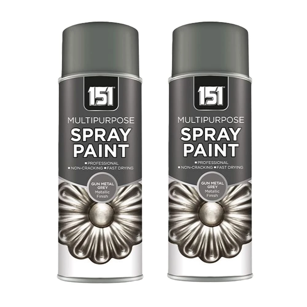 Unknown1 151 Multipurpose Gun Metal Grey Spray - DIY Premium Gun Metallic Finish - Metal, Wood, Glass (400ml x 2)