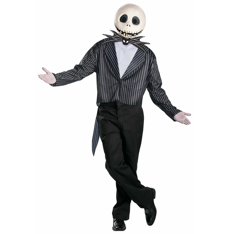 Disney Official Premium Jack Skellington Costume Adult includes Solid Mask, Made with Soft and Durable Material, Fancy Dress Up Outfit Halloween Costumes for Adults Large