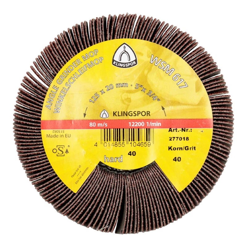 Klingspor 277019 WSM 617 Abrasive Mop Wheels LS 309 x 125 x 20 mm Grain 60 Thread M 14, Corundum, Pack of 2