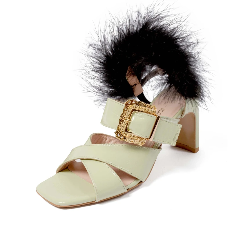 L37 HANDMADE SHOES Women's Bon Voyage Heeled Sandal, Green, 3 UK