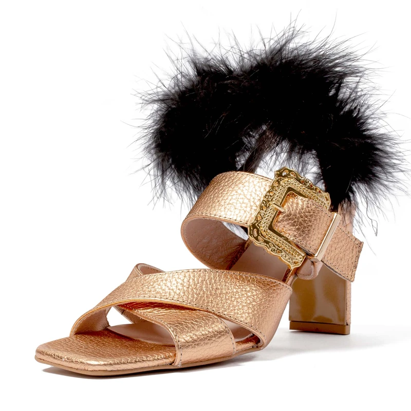 L37 HANDMADE SHOES Women's Bon Voyage Heeled Sandal, Gold, 1 UK