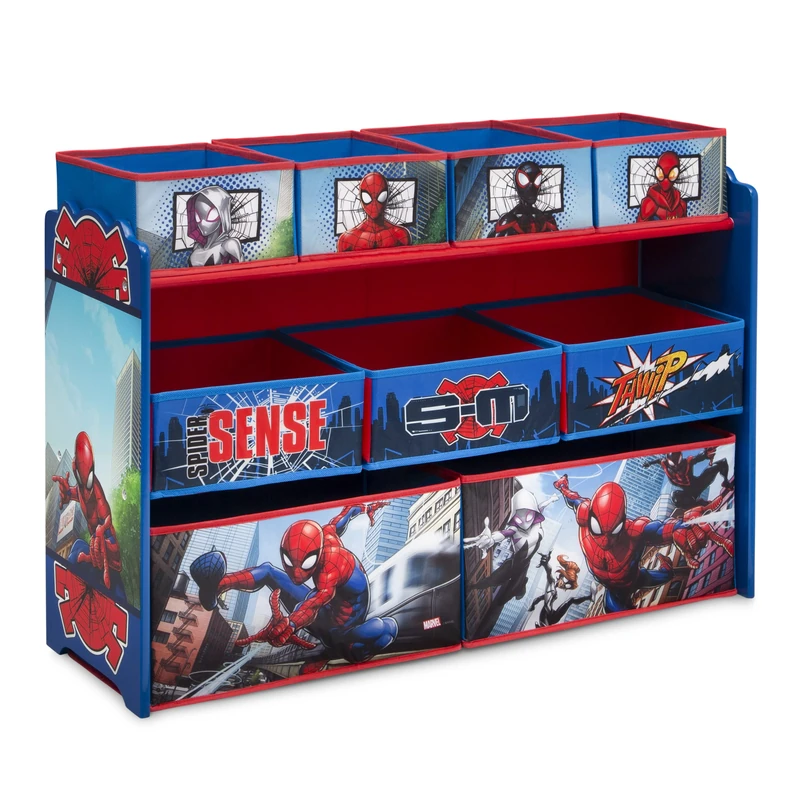 Delta Children Marvel Spider-Man Deluxe - Organizador de juguetes de 9 contenedores para almacenar y diseño de contenedores por