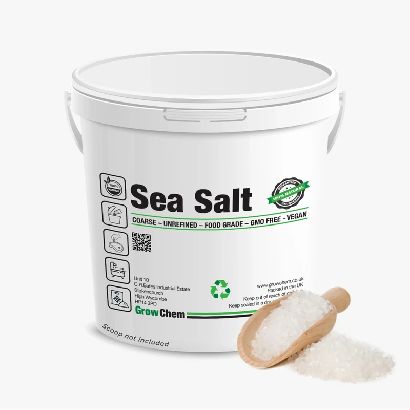 Grow Chem Natural Sea Salt (10KG Bucket) - Grinder Refill - Pure Coarse Salt Crystals, Food Grade for Cooking, Curing, Baking & Exfoliating – Antifungal & Anti-bacterial - Additive Free