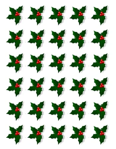 Ronnies-Bakery 30 Christmas Holly Cupcake Toppers Edible Wafer Paper Fairy Cake Toppers Birthday Cakes