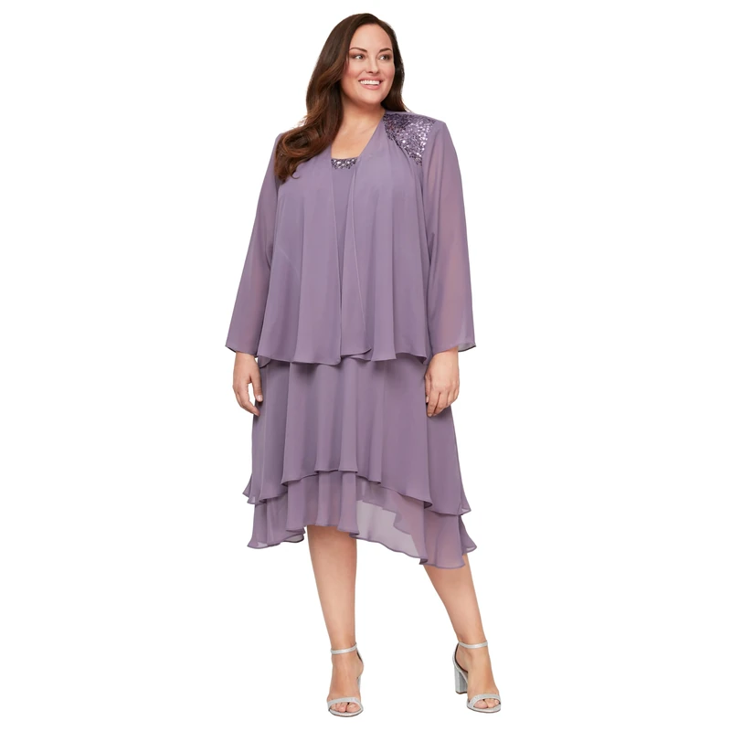 S.L. Fashions Women's Plus Size Embellished Tiered Jacket Dress Special Occasion, ICY Orchid, 22