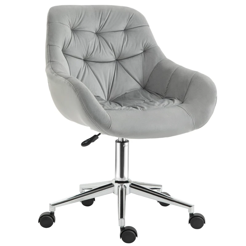 Vinsetto Home Office Chair Velvet Ergonomic Computer Chair Comfy Desk Chair with Adjustable Height, Arm and Back Support, Grey - Image 1
