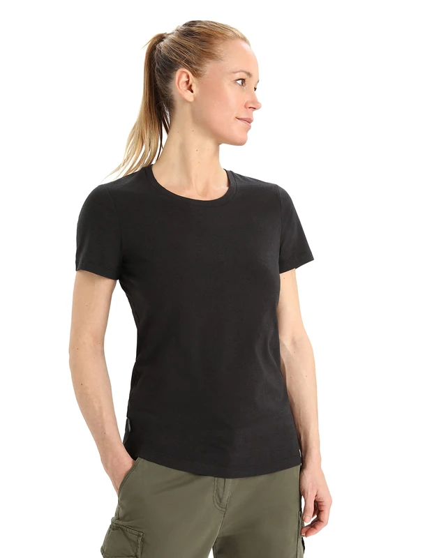 Icebreaker Women's Natural Blend Central Classic Short Sleeve T-Shirt - for Everyday Use, Gym & Training - Black, XS