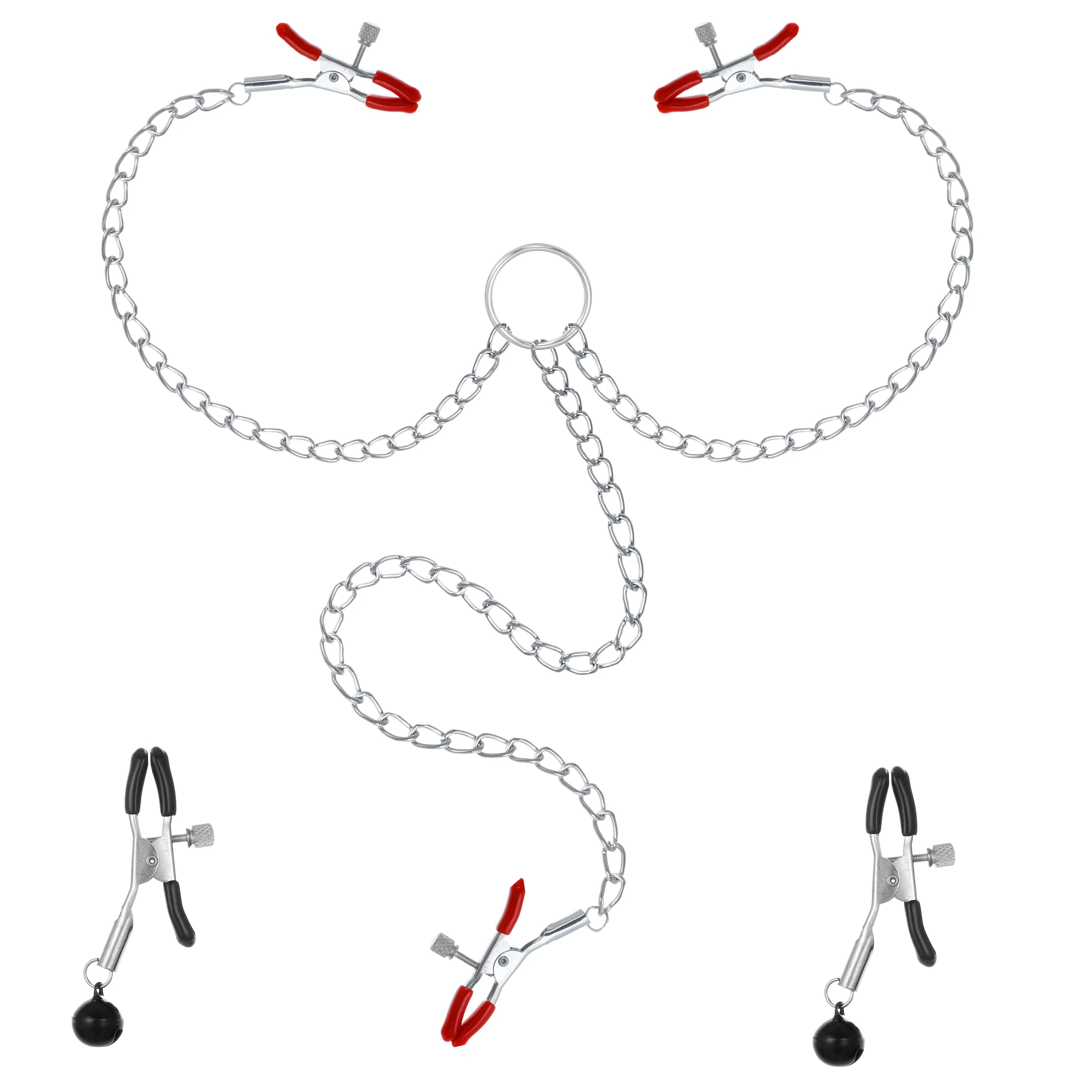 Belmalia Nipple Clamps with Chain | 2 Nipple Clamps + Clit Clamp | Clamps for Nipples with Bells | Breast Stimulators for Woman & Man | Sex Toys Extreme