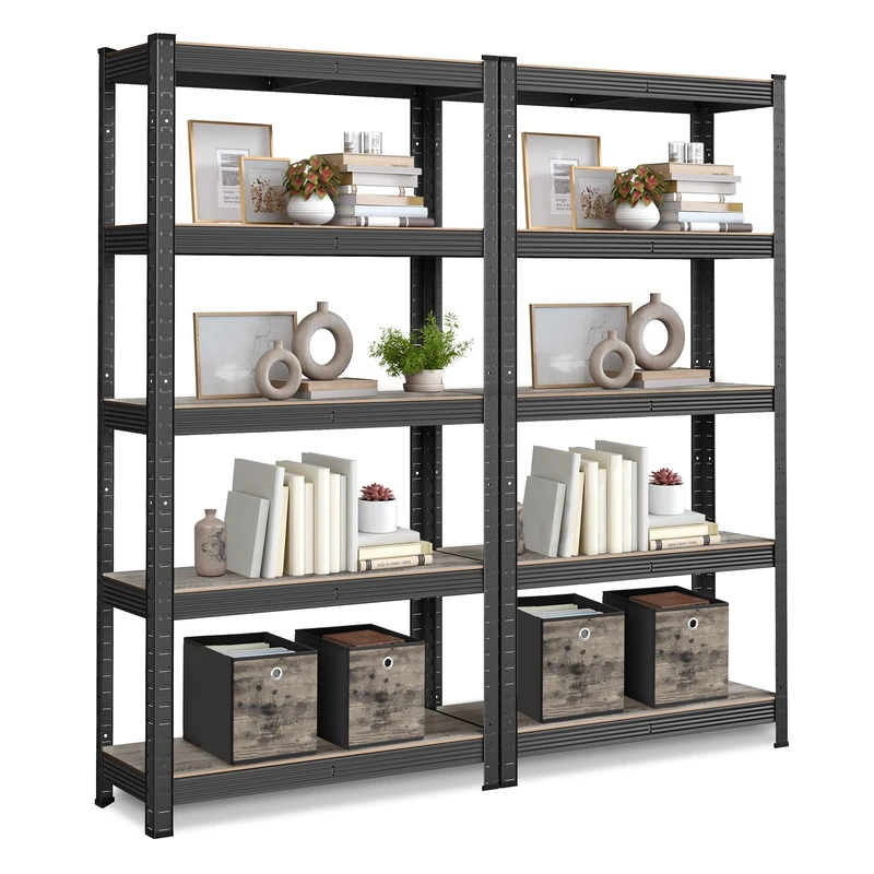 SONGMICS Set of 2 Shelving Units, 30 x 75 x 150 cm, 650 kg Load Capacity (130 kg per Shelf), Industrial, Adjustable Storage Shelves, for Living Room, Kitchen, Garage, Greige and Black GLR030B12