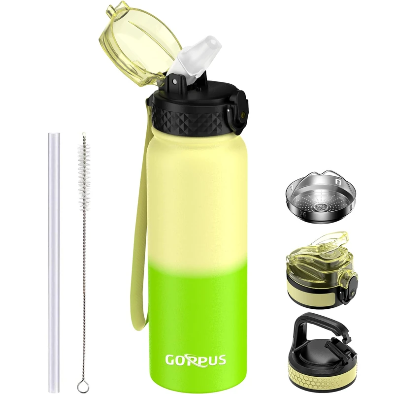 GOPPUS 20oz Stainless Steel Insulated Water Bottle with Straw