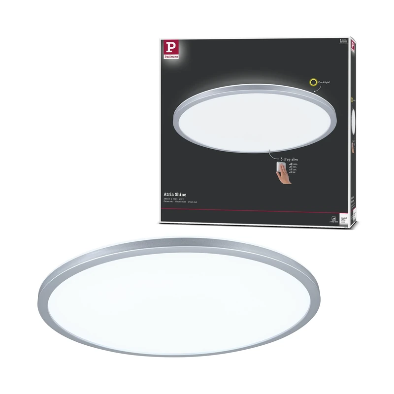 Paulmann 71006 LED Panel Atria Shine 420mm 3-Step-Dim Round incl. 1x22 W dimmable Daylight White matt Chrome Plastic Light Panel Ceiling Panel 4000 K