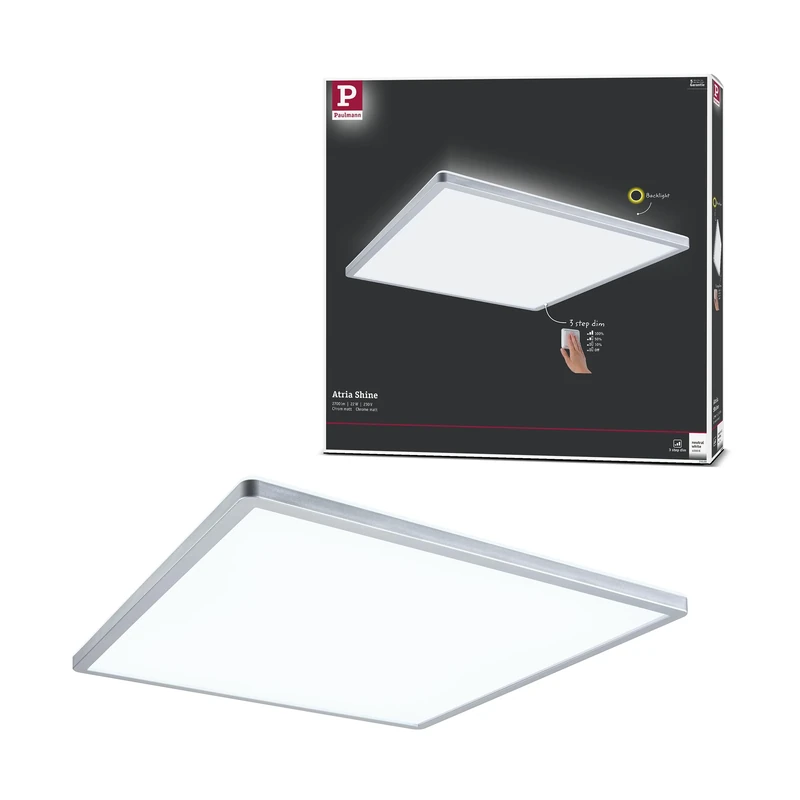 Paulmann 71009 LED panel Atria Shine 420x420mm 3-Step-Dim rectangular incl. 1x22W Dimmable Daylight white Chrome matt Light panel Plastic 4000K