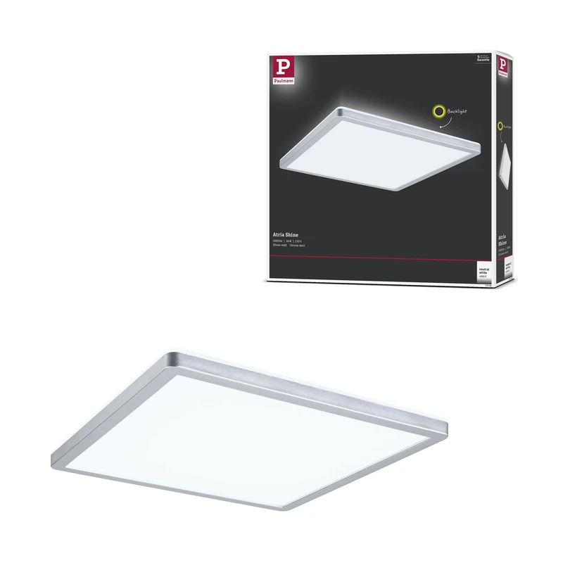 Paulmann Atria Shine 71008 LED Panel 293 x 293 mm Square Including 1 x 16 W Daylight White Matt Chrome Light Panel Plastic Ceiling Panel 4000 K