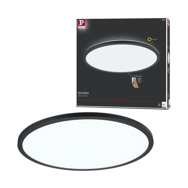 Paulmann 71013 LED Panel Atria Shine 420mm 3-Step-Dim Round incl. 1x22 W dimmable White Daylight Black Plastic Light Panel Ceiling Panel 4000 K