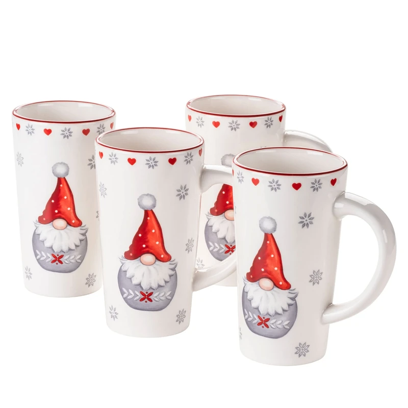 MÄSER 931973 Series Aurela Christmas Mugs Set of 4 60 cl, Christmas Tableware Cups as Coffee Cups, Mulled Wine Cups or Punch Cups for Christmas, Stoneware, Red/White/Grey