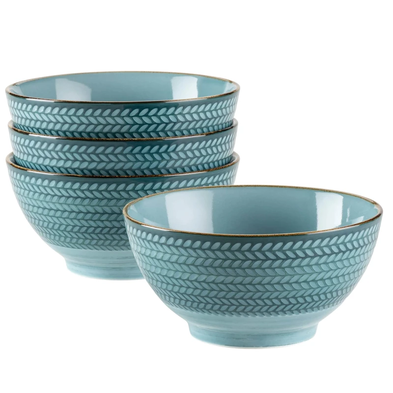 MÄSER Prospero 935012 Series Cereal Bowls Set of 4 Hand-Painted Bowls in Catering Quality, Also Ideal as Soup Bowls, Modern Vintage Style, Durable Porcelain, Blue