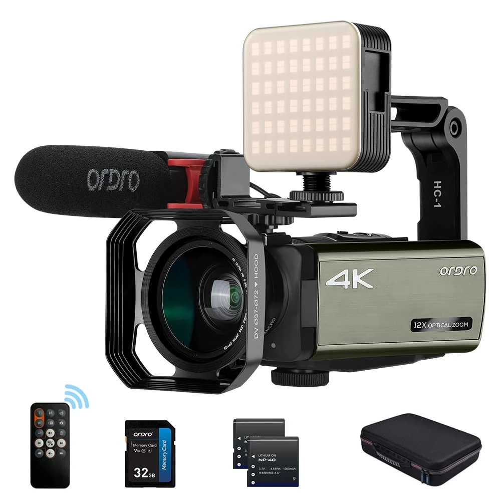 ORDRO AX65 4K Full HD Video Camera Camcorder, 12X Optical Zoom, 3.5" IPS Screen Live Stream for Youtube Vlogging
