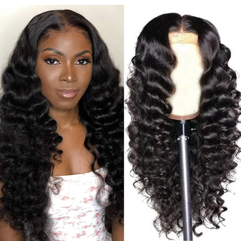 Bworto Loose Deep Wave 13x4 Lace Front Wigs Human Hair Pre Plucked Loose Deep Curly Lace Frontal Wigs for Black Women Natural Hairline 20 Inch