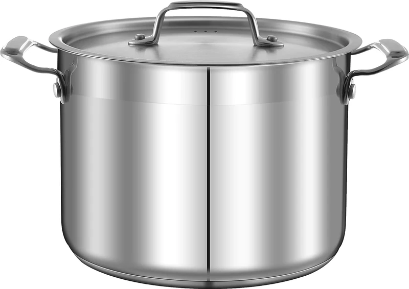 NutriChef Stainless Steel Stock Pot 7.6 Litre – Large Induction Cooking Pot with Lid, 18/8 Food Grade Steel, Mirror Finish, for Soups, Stews, Pasta, Catering, Gas, Electric & Halogen Hob Compatible