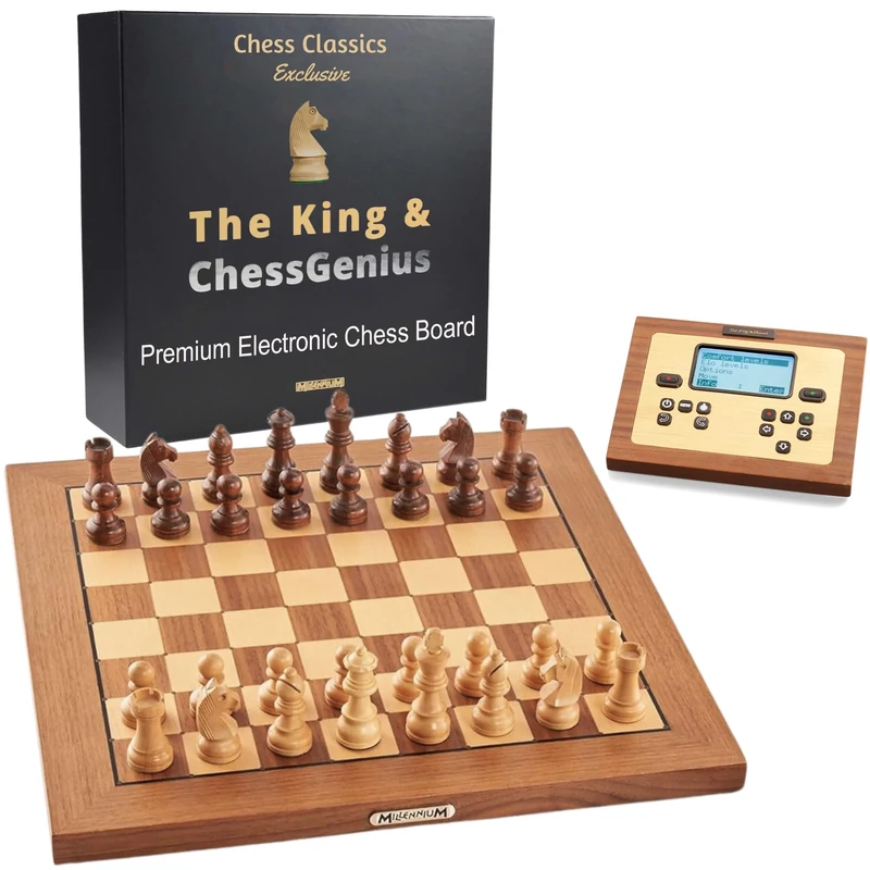 MILLENNIUM Chess Classics Exclusive - Timelessly elegant wooden chess computer with piece recognition & LED move display directly on the board, 2 chess programs and fully automatic game levels